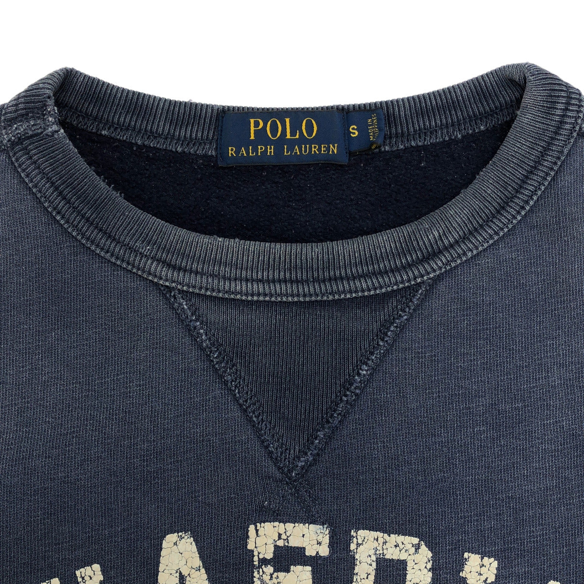 POLObyRalphLauren ポロラルフローレン ネイビー コットン フロッキープリント ヴィンテージ加工スウェットプルオーバー トップス