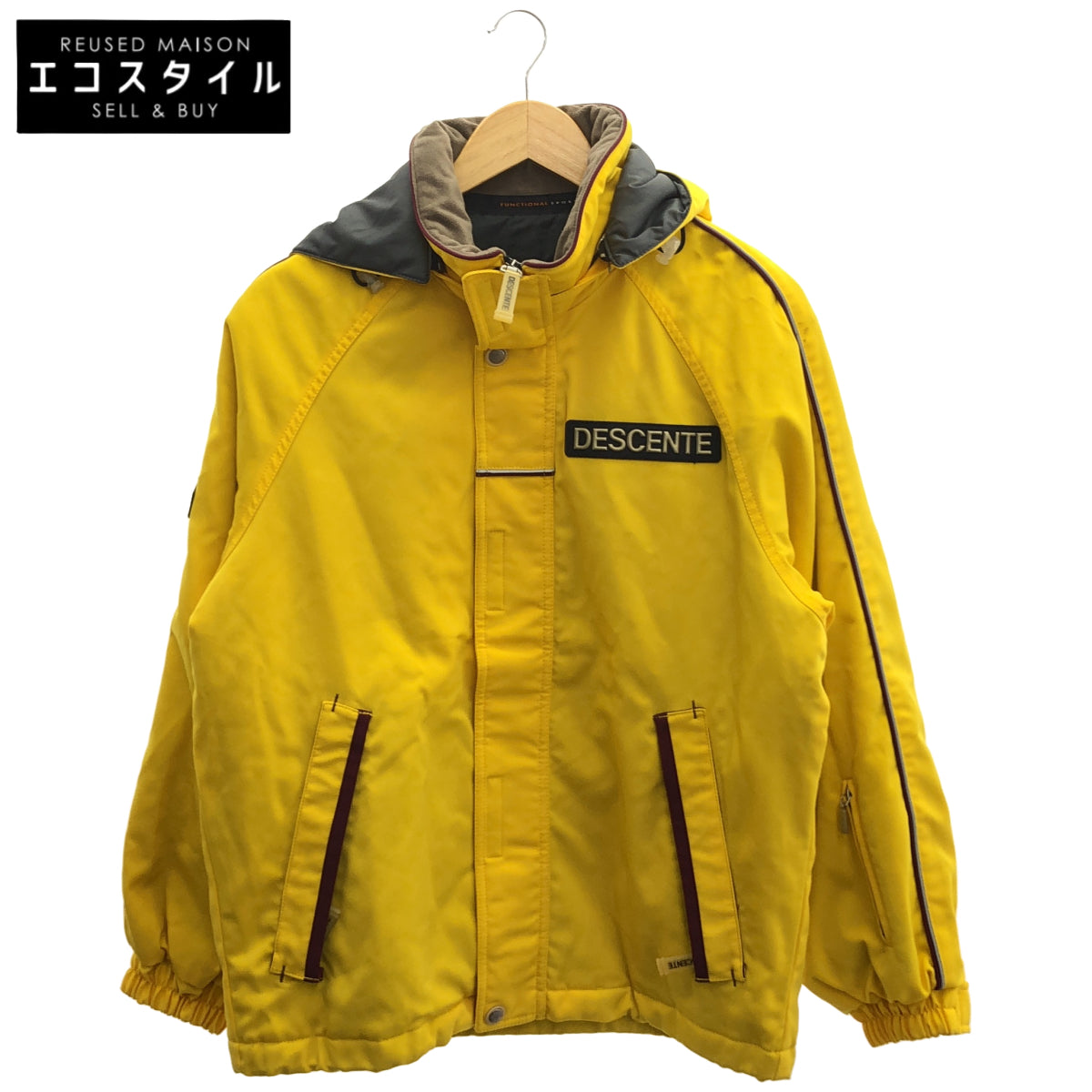 DESCENTE デサント CMP-3401 イエロー ポリエステル ラバーロゴ ジップアップ フーデッドスキージャケット トップス