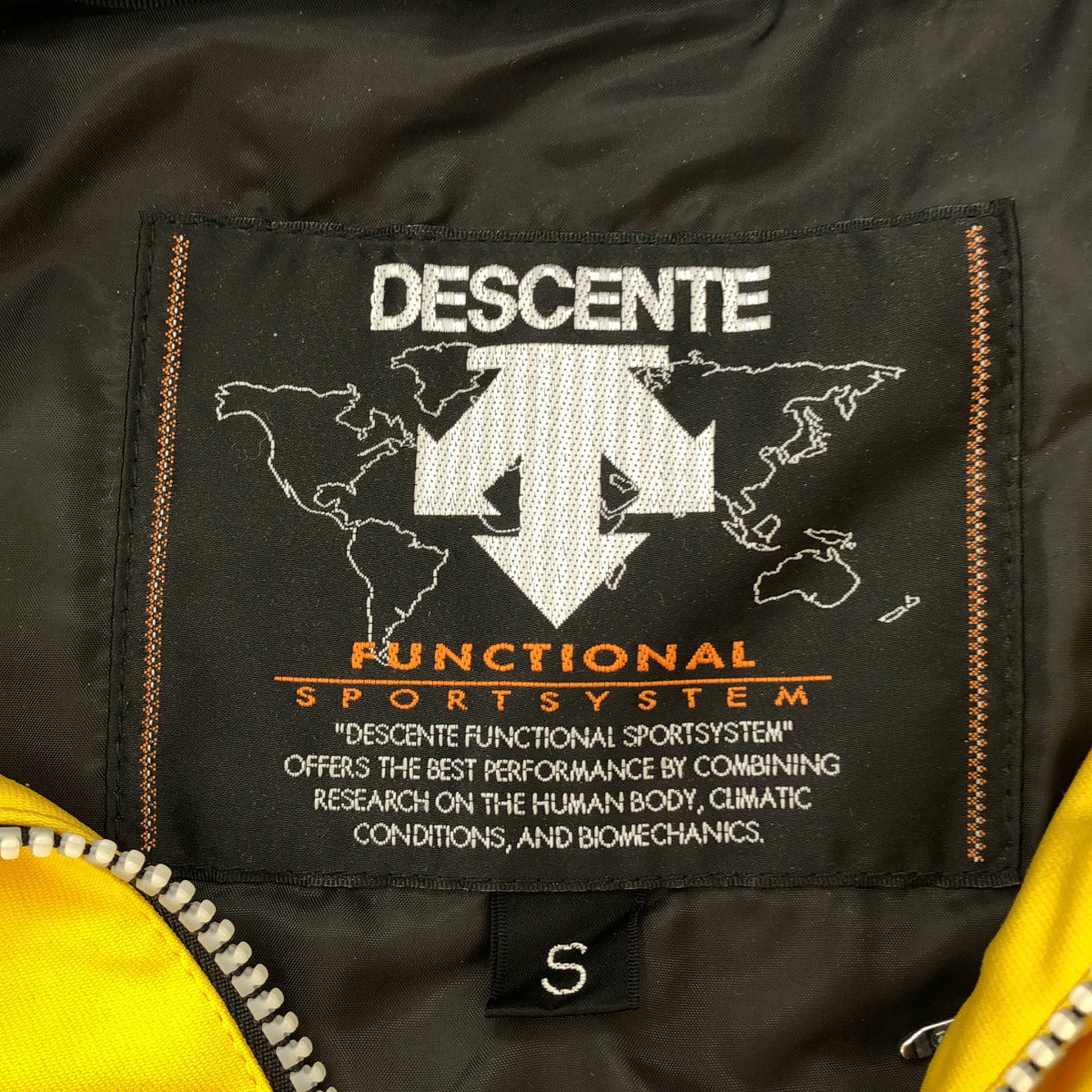 DESCENTE デサント CMP-3401 イエロー ポリエステル ラバーロゴ ジップアップ フーデッドスキージャケット トップス