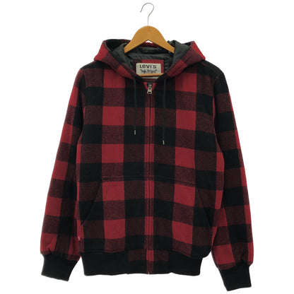 LEVI'S リーバイス LM9RH047 レッド×ブラック ウール混 チェック柄デザインジップフーディ トップス