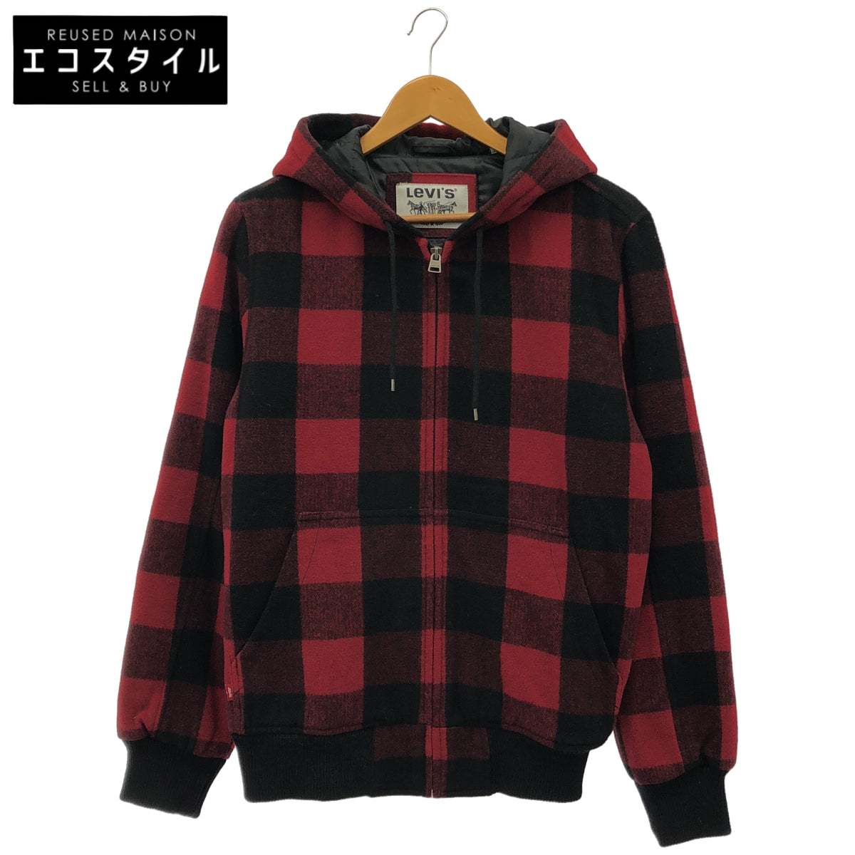 LEVI'S リーバイス LM9RH047 レッド×ブラック ウール混 チェック柄デザインジップフーディ トップス