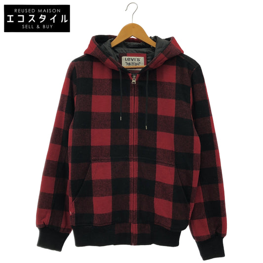 LEVI'S リーバイス LM9RH047 レッド×ブラック ウール混 チェック柄デザインジップフーディ トップス