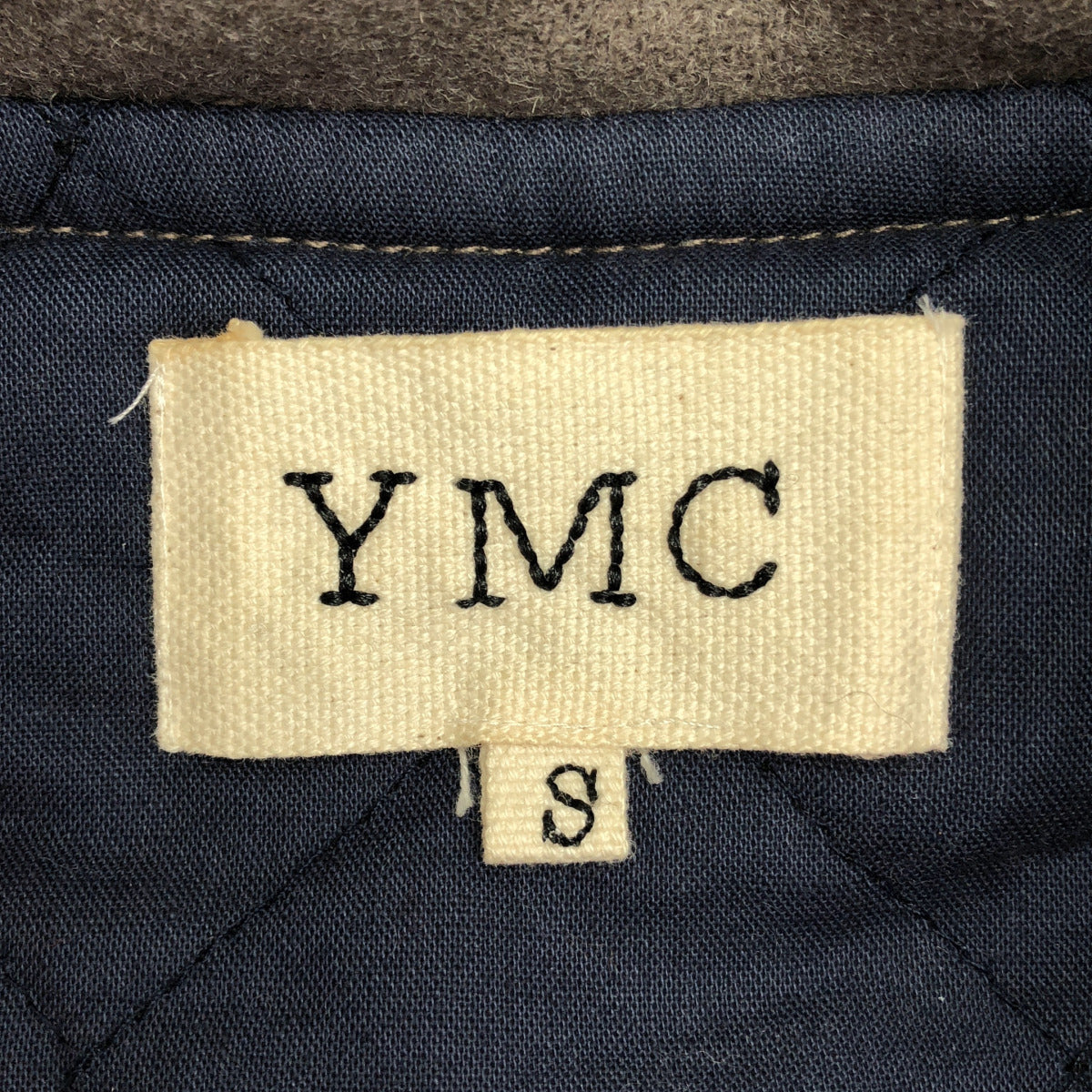 YMC ワイエムシー グレー×ネイビー ウール ボーダーデザイン ジップアップクロップドジャケット トップス