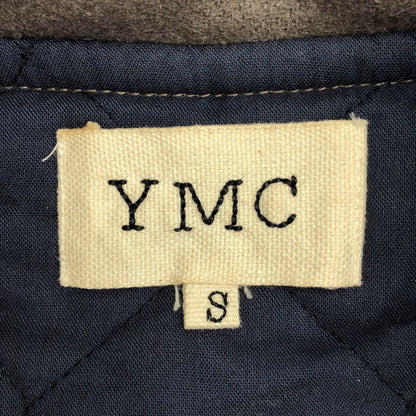 YMC ワイエムシー グレー×ネイビー ウール ボーダーデザイン ジップアップクロップドジャケット トップス