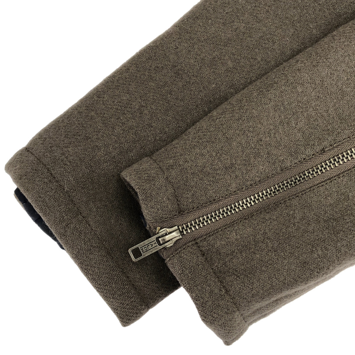 YMC ワイエムシー グレー×ネイビー ウール ボーダーデザイン ジップアップクロップドジャケット トップス