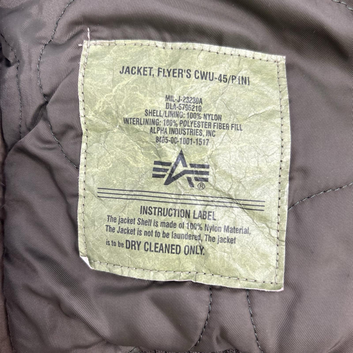 ALPHA INDUSTRIES アルファインダストリーズ MIL-J-23230A CWU-45 カーキ ナイロン AIR-CREW ワッペン MA-1 フライトジャケット ジャケット