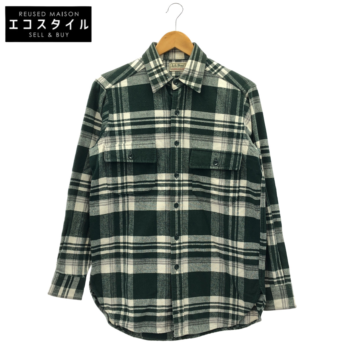 L.L.Bean エルエルビーン 90's グリーン×ホワイト コットン フランネルチェックシャツ トップス