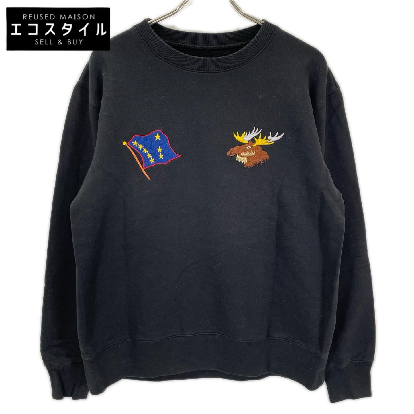 TOYO ENTERPRISE COMPANY LTD. 東洋エンタープライズ TT69300 ブラック コットン SUKA CREW SWEAT EMBROIDERED ALASKA トップス