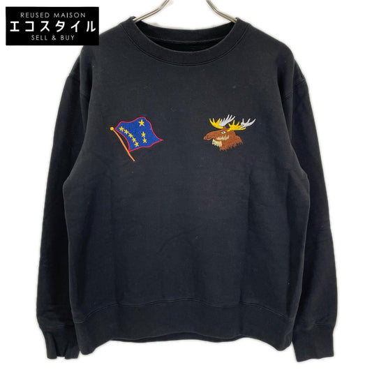 TOYO ENTERPRISE COMPANY LTD. 東洋エンタープライズ TT69300 ブラック コットン SUKA CREW SWEAT EMBROIDERED ALASKA トップス