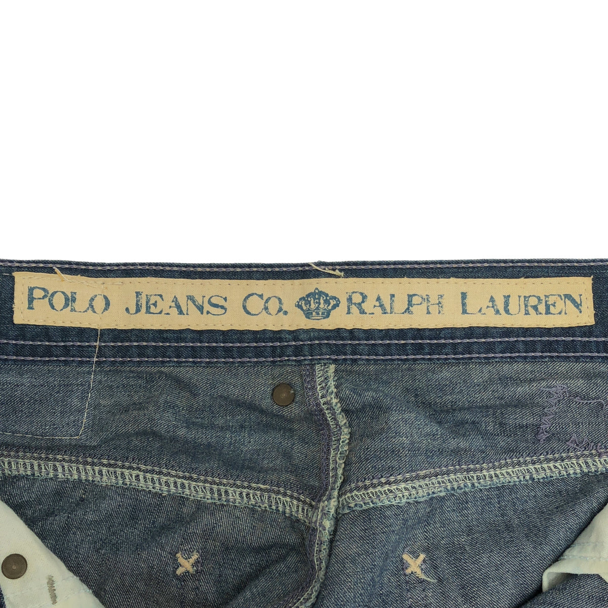 Polo Jeans ポロジーンズ 90's-00's No.67 ウォッシュブルー ボタンフライ リペアードデニムパンツ ボトムス