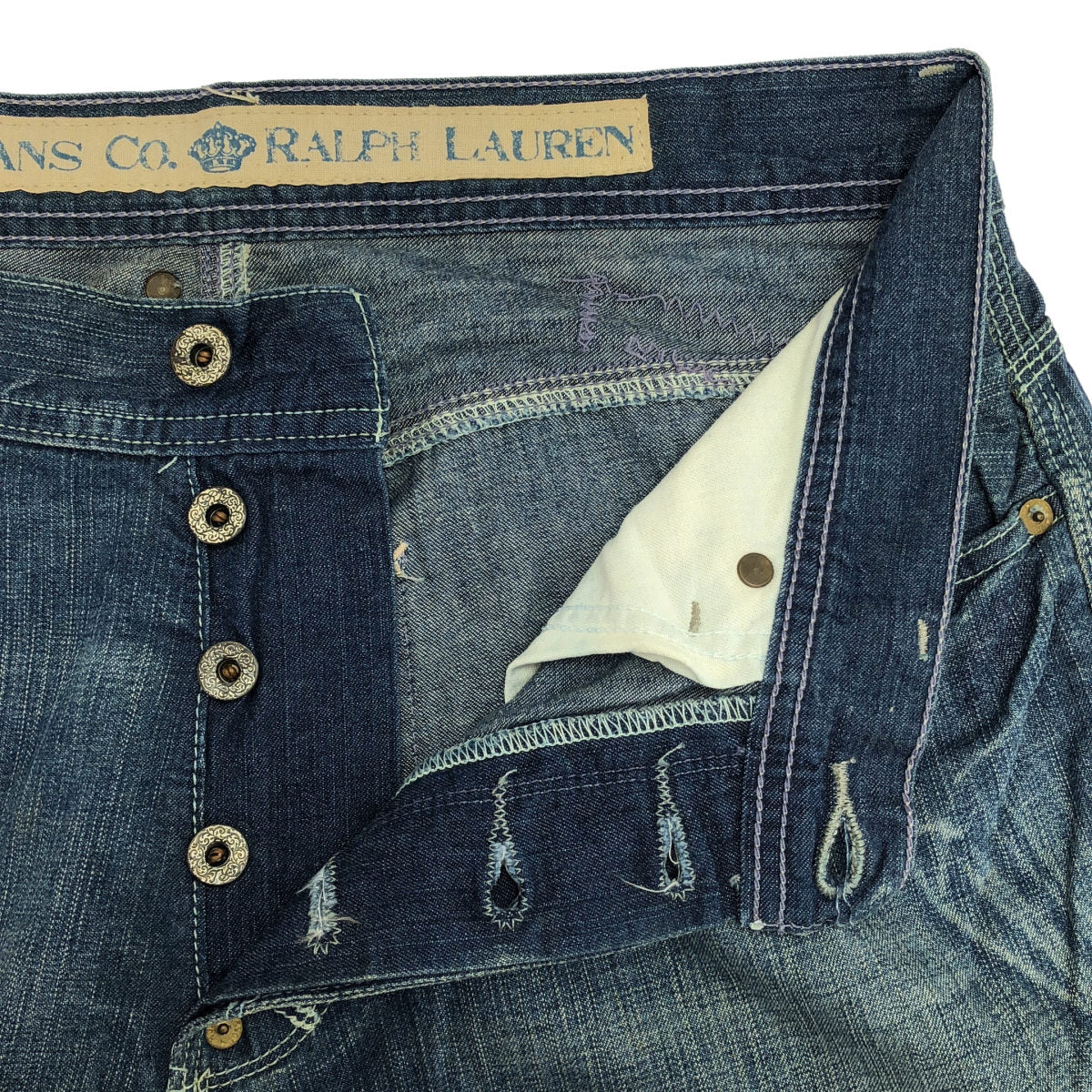 Polo Jeans ポロジーンズ 90's-00's No.67 ウォッシュブルー ボタンフライ リペアードデニムパンツ ボトムス