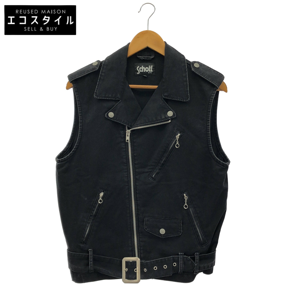 schott ショット 3132019 ブラック コットン ダブルライダースベスト トップス
