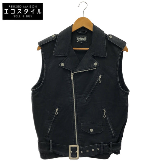 schott ショット 3132019 ブラック コットン ダブルライダースベスト トップス