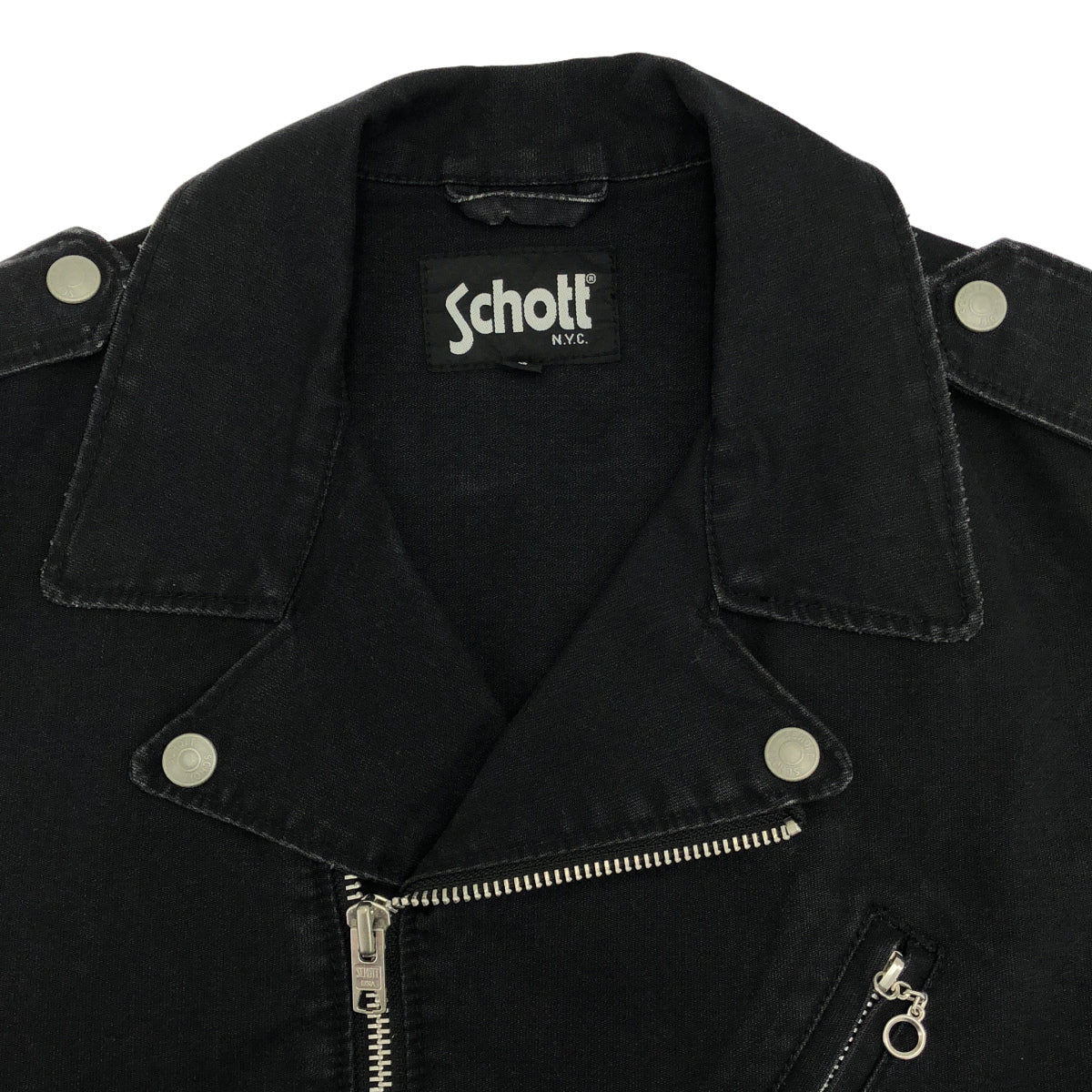 schott ショット 3132019 ブラック コットン ダブルライダースベスト トップス