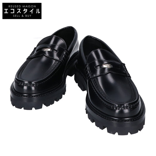 CELINE セリーヌ 350103602C.38NO ブラック×シルバー ポリッシュドカーフ トリオンフ マーガレット チャンキーペニーローファー シューズ