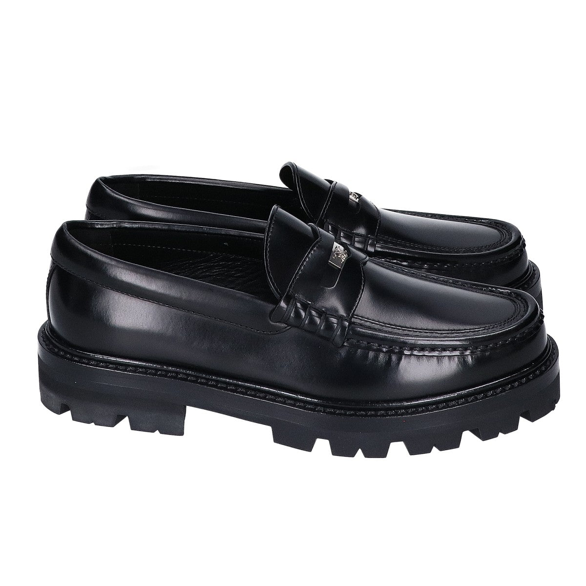 CELINE セリーヌ 350103602C.38NO ブラック×シルバー ポリッシュドカーフ トリオンフ マーガレット チャンキーペニーローファー シューズ