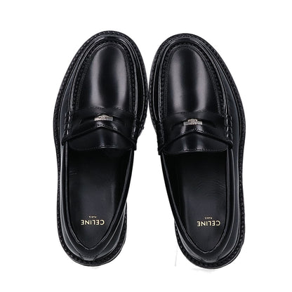 CELINE セリーヌ 350103602C.38NO ブラック×シルバー ポリッシュドカーフ トリオンフ マーガレット チャンキーペニーローファー シューズ