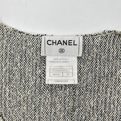 CHANEL シャネル P12449V07177 グレー ココマークボタン ノースリーブツイードプルオーバー トップス