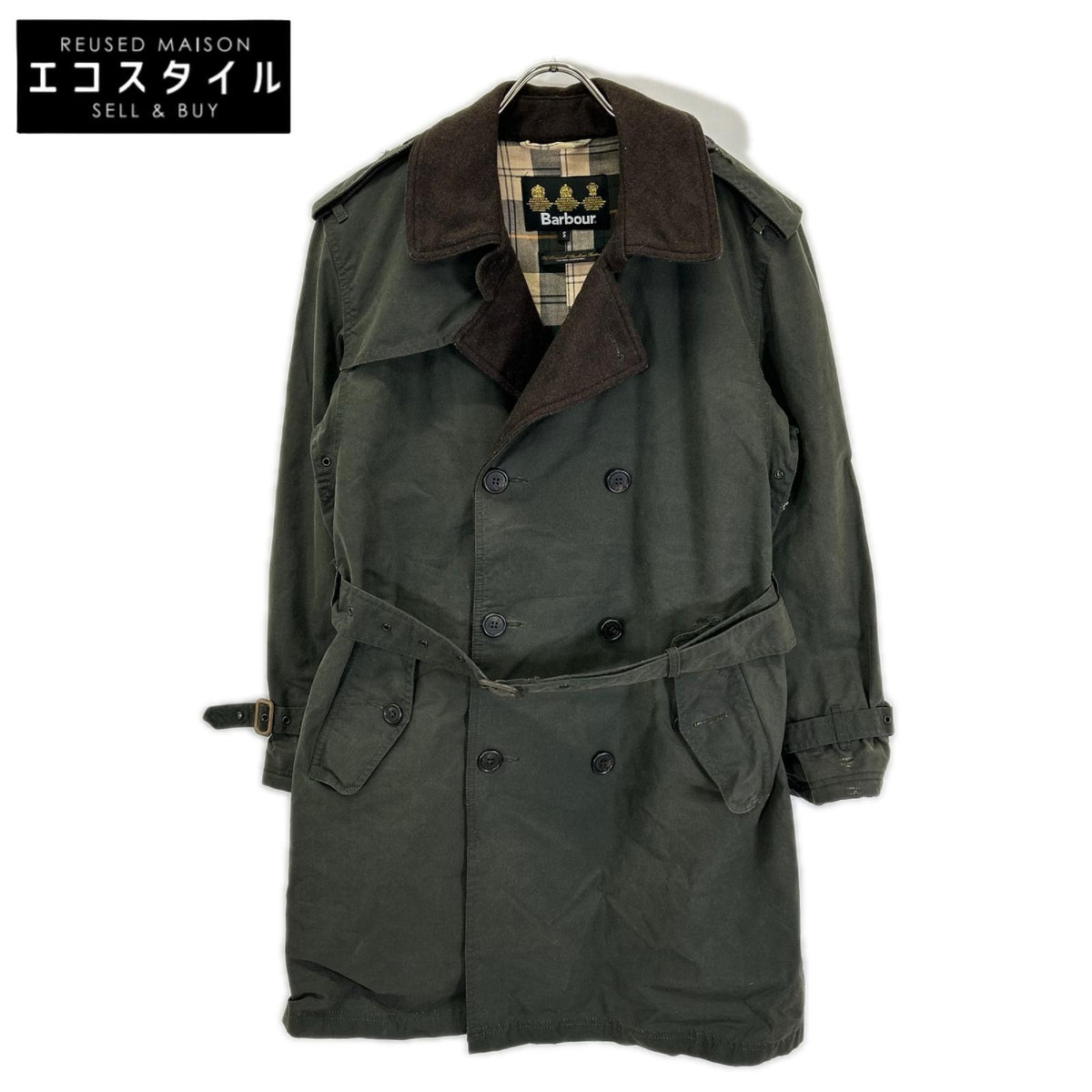 Barbour バブアー 08AW44 カーキ コットン ダブルボタン オイル トレンチコート コート