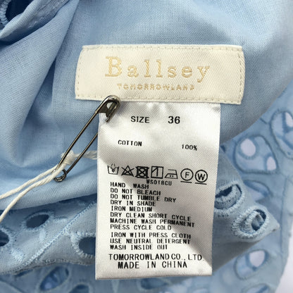 BALLSEY ボールジー ライトブルー コットン ホールドットエンブロイダリー キャンディースリーブワンピース トップス