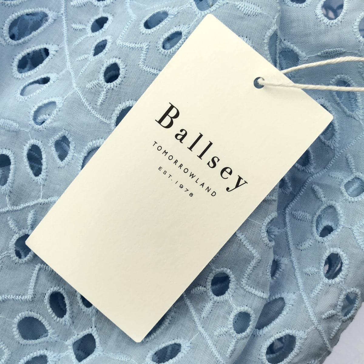 BALLSEY ボールジー ライトブルー コットン ホールドットエンブロイダリー キャンディースリーブワンピース トップス