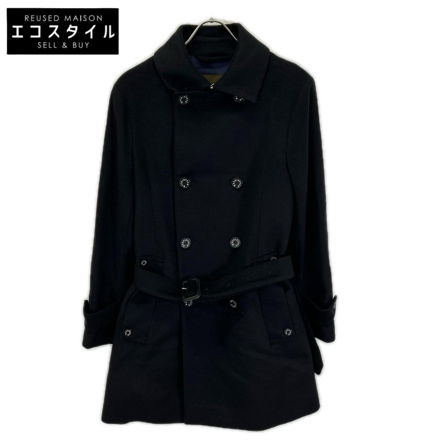 MACKINTOSH マッキントッシュ VM-SM-SM FETLAR/フェトラー ブラック ウール×ナイロン ロゴボタン ダブルブレスト ベルテッドミディアムコート コート