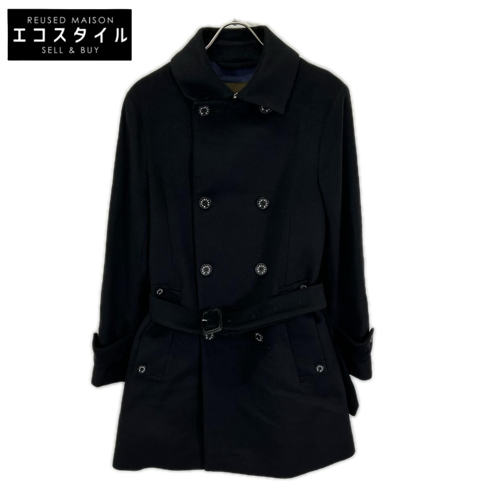 MACKINTOSH マッキントッシュ VM-SM-SM FETLAR/フェトラー ブラック ウール×ナイロン ロゴボタン ダブルブレスト ベルテッドミディアムコート コート