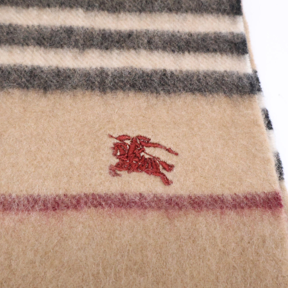 Burberry Black Label バーバリーブラックレーベル 【美品】ロゴ刺繍 ボーダー フリンジ マフラー
