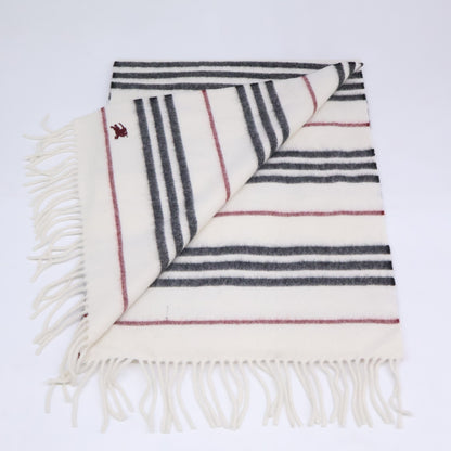 Burberry Black Label バーバリーブラックレーベル ロゴ刺繍 ボーダー フリンジ マフラー