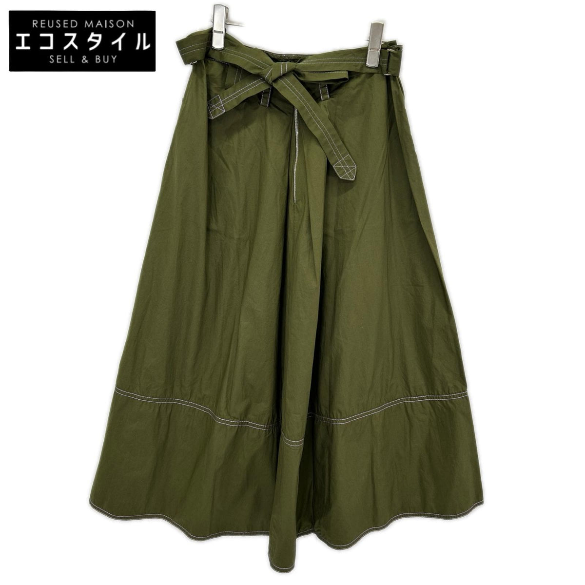 MARNI マルニ GOMAW34CJ0TCV60 カーキ コットン100 ベルト付き フレアスカート スカート