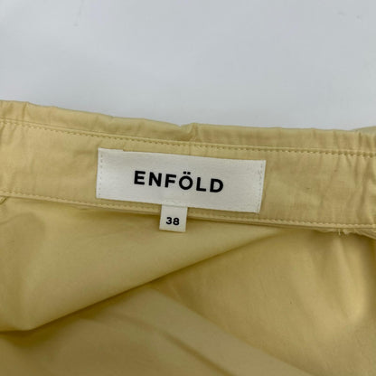 ENFOLD エンフォルド 300ES230-1080 ベージュ コットン×シルク アブストラクトラインアート スキッパーシャツ トップス