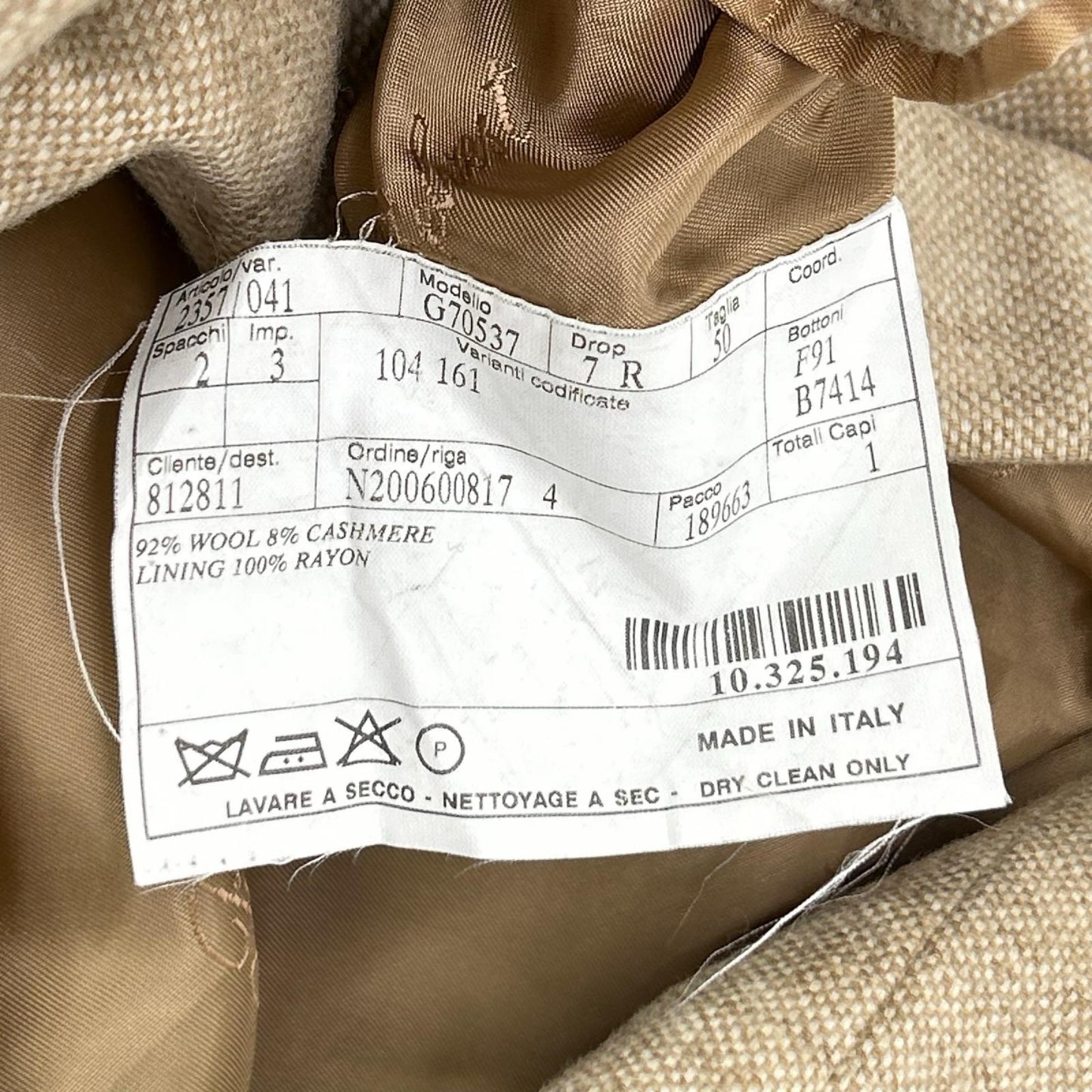 Belvest ベルベスト G70537 ベージュ ウールカシミヤ混 3B テーラードジャケット ジャケット