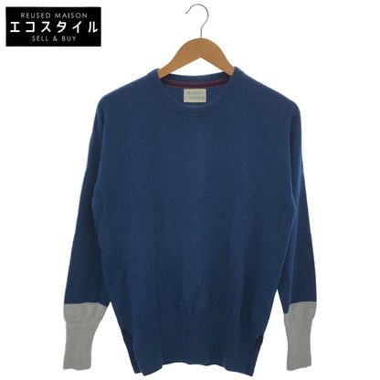 MAISON CARREE メゾンカレ MC-YK-001 ブルー×グレー カシミヤ100 バイカラークルーネックニット トップス