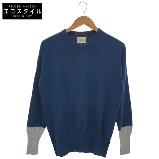 MAISON CARREE メゾンカレ MC-YK-001 ブルー×グレー カシミヤ100 バイカラークルーネックニット トップス