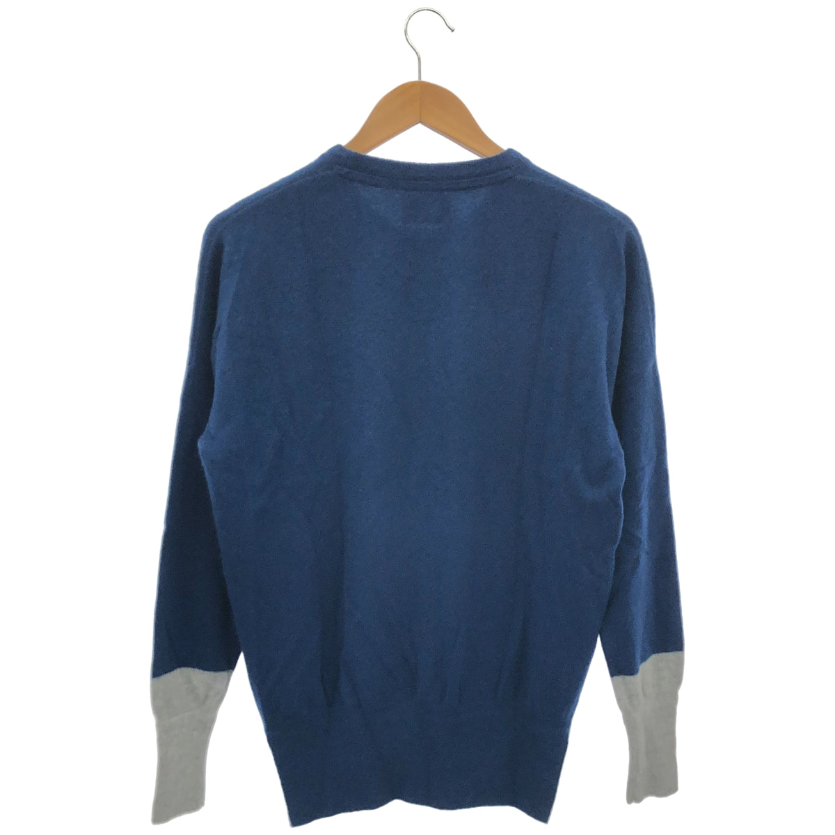 MAISON CARREE メゾンカレ MC-YK-001 ブルー×グレー カシミヤ100 バイカラークルーネックニット トップス