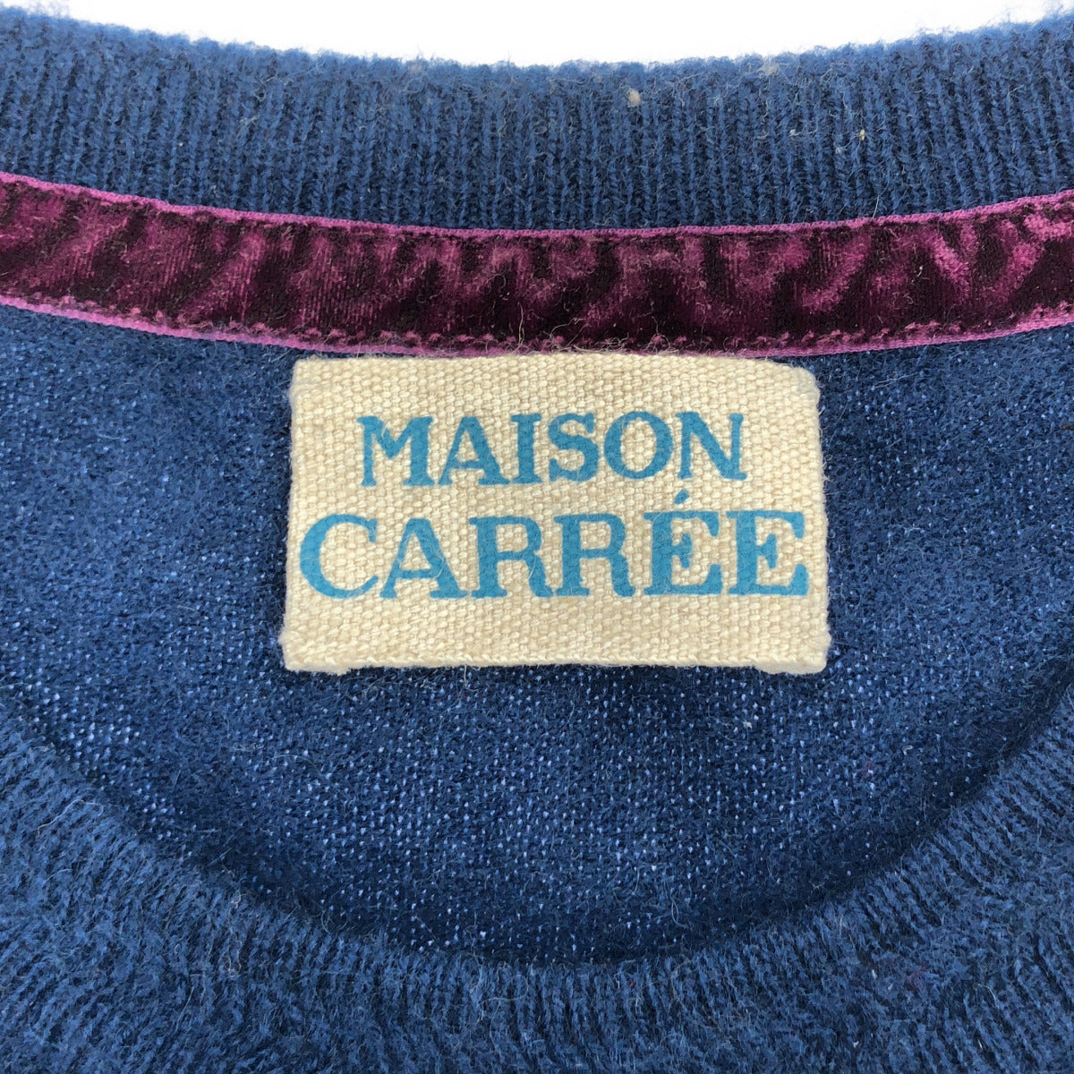 MAISON CARREE メゾンカレ MC-YK-001 ブルー×グレー カシミヤ100 バイカラークルーネックニット トップス