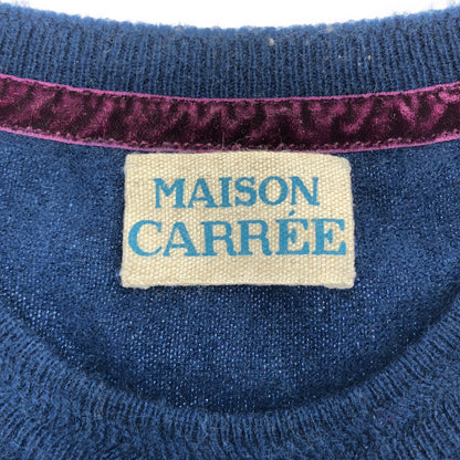 MAISON CARREE メゾンカレ MC-YK-001 ブルー×グレー カシミヤ100 バイカラークルーネックニット トップス