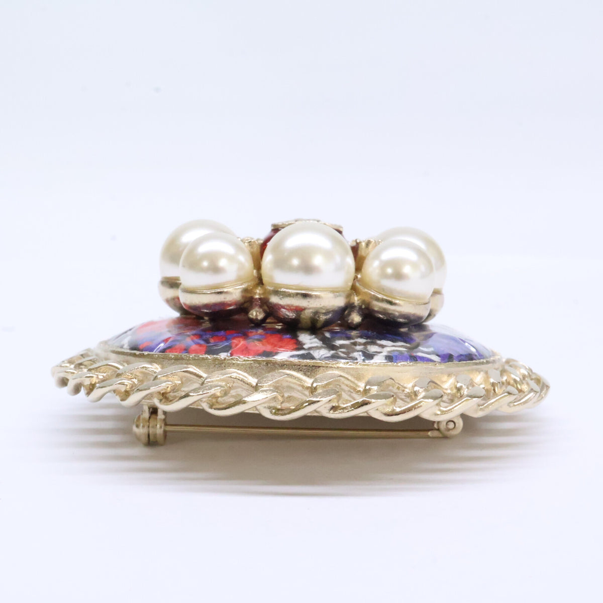 CHANEL シャネル 美品 A15S グリポア/パール/ツイード ココマーク ラウンド ブローチ
