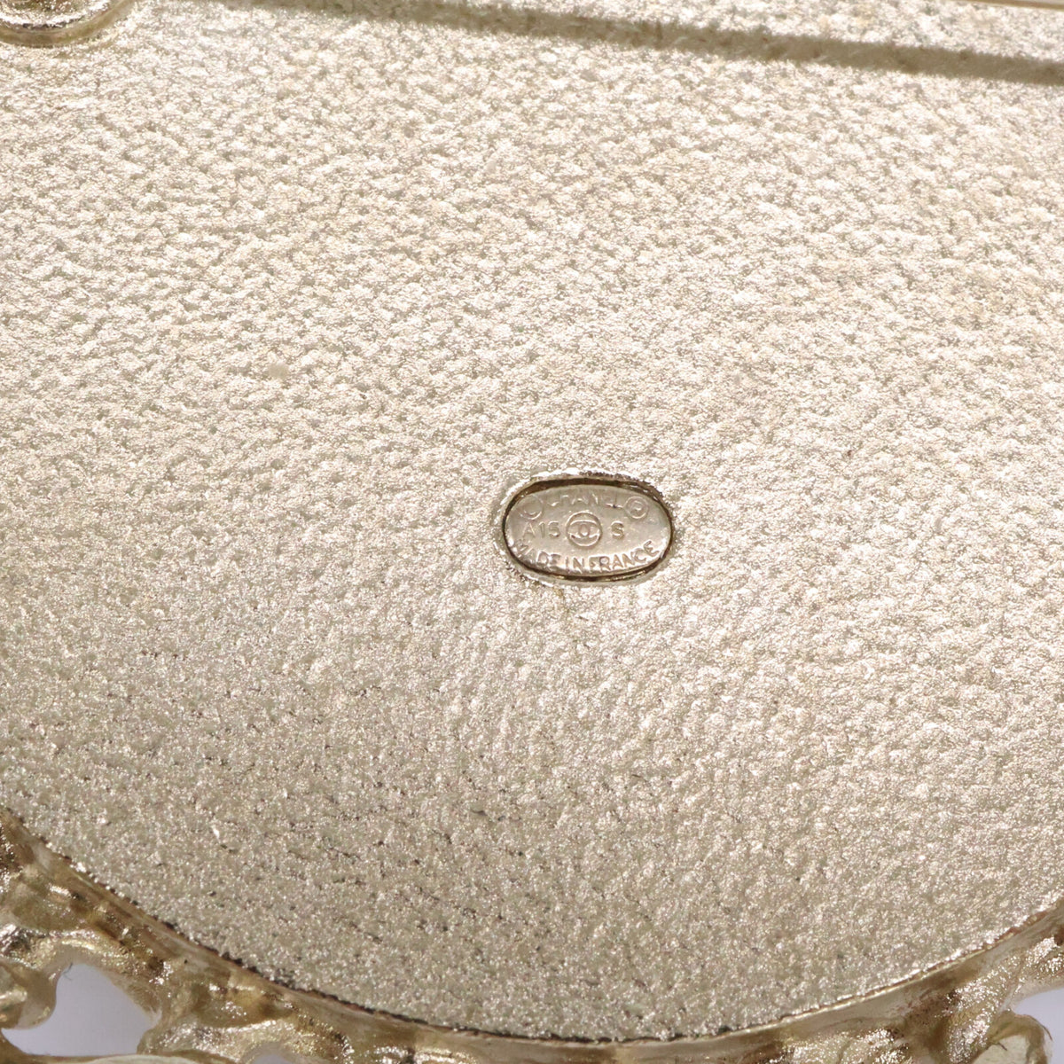 CHANEL シャネル 美品 A15S グリポア/パール/ツイード ココマーク ラウンド ブローチ