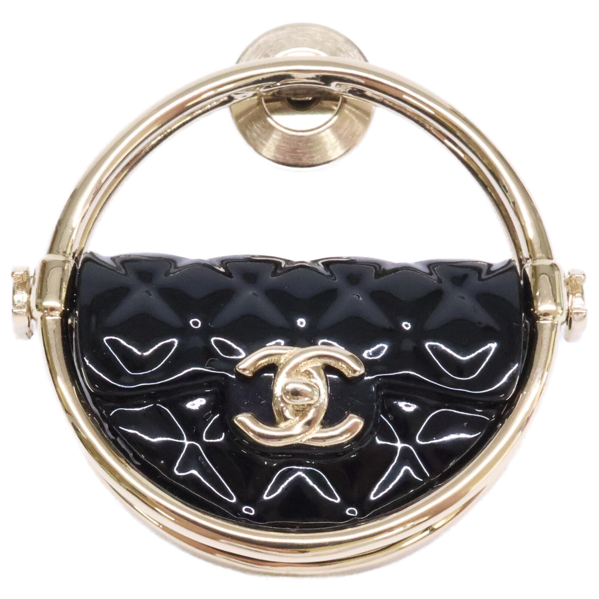 CHANEL シャネル 美品 B23C AB9851 ココマーク マトラッセバッグモチーフ フープラペルピン ブローチ