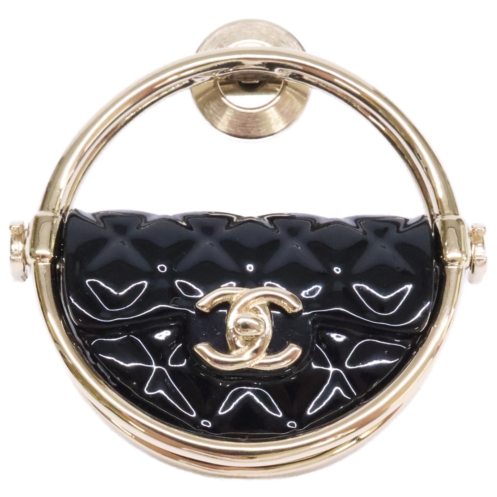 CHANEL シャネル 美品 B23C AB9851 ココマーク マトラッセバッグモチーフ フープラペルピン ブローチ