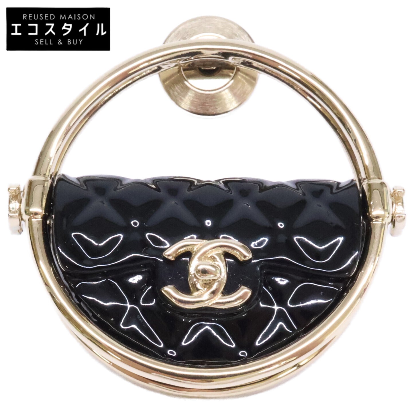 CHANEL シャネル 美品 B23C AB9851 ココマーク マトラッセバッグモチーフ フープラペルピン ブローチ