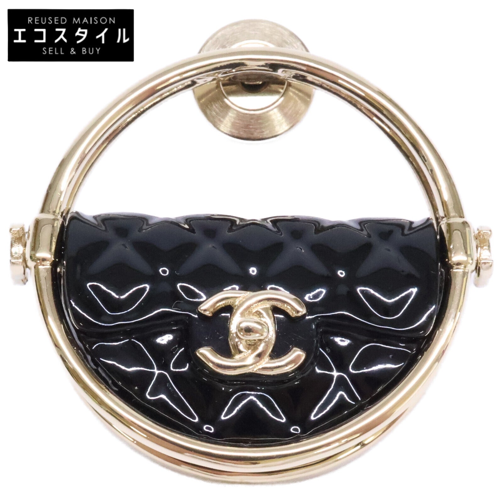 CHANEL シャネル 美品 B23C AB9851 ココマーク マトラッセバッグモチーフ フープラペルピン ブローチ