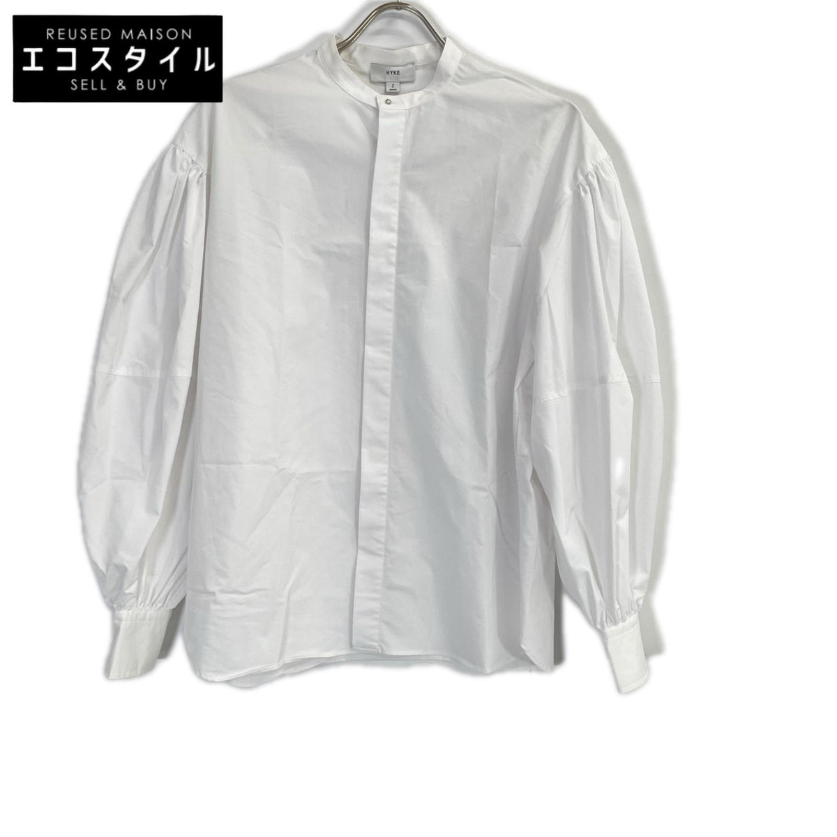 HYKE ハイク 242-15228 ホワイト コットン混 BALLOON SLEEVE BLOUSE/バルーンスリーブブラウス トップス