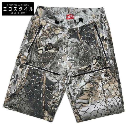 DIESEL ディーゼル P-MCKELL-SHORT-A グレー グラフィックプリント ナイロンショートパンツ ボトムス