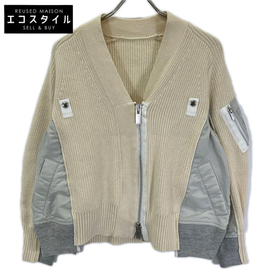 sacai サカイ SCW-064 22AW ベージュ Wool Knit x Nylon Twill Cardigan 切替ニットカーディガン ジャケット