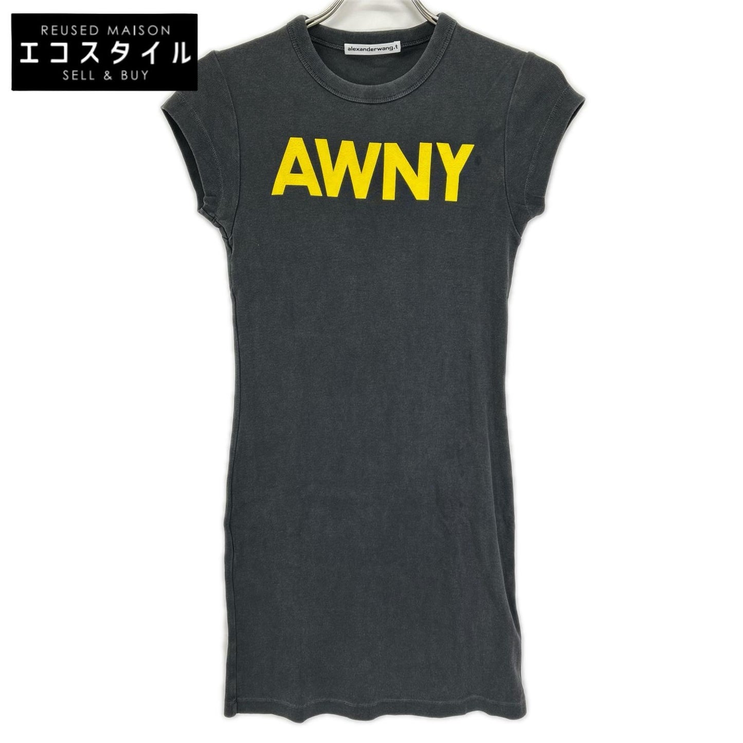 ALEXANDER WANG アレキサンダーワン 4CC2256302 チャコール AWNY レタリンググラフィック 半袖ワンピース ワンピース