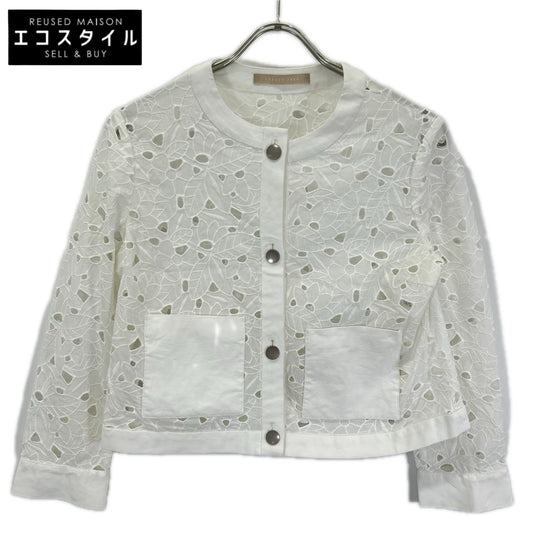 theory luxe セオリーリュクス 26SS 03-6204120 ホワイト コットン コットンアイレットカラーレスジャケット ジャケット