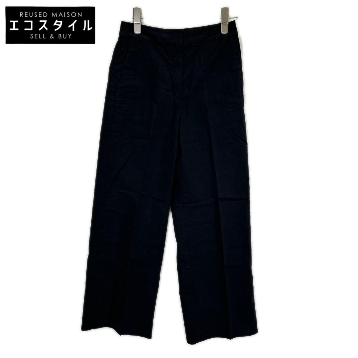 theory luxe セオリーリュクス 25SS 03-5206401 ブラック リネン混 センタープレス ワイドストレートパンツ ボトムス