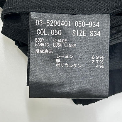 theory luxe セオリーリュクス 25SS 03-5206401 ブラック リネン混 センタープレス ワイドストレートパンツ ボトムス